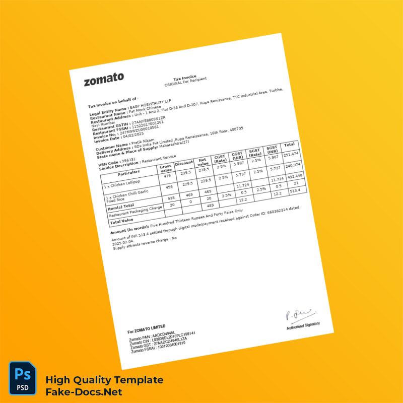 India EAGP Hospitality LLP Tax Invoice Template in Word and PDF formats India EAGP Hospitality LLP Tax Invoice Template in Word and PDF formats