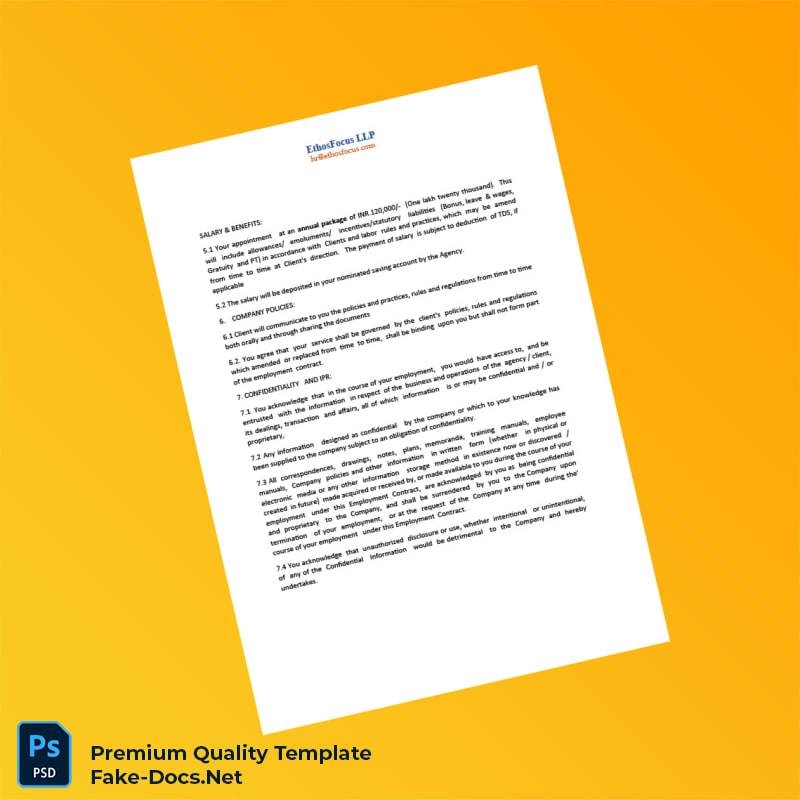 India EthosFocus LLP Salary Certificate Template (Word & PDF) 4 page India EthosFocus LLP Salary Certificate Template (Word & PDF) 4 page