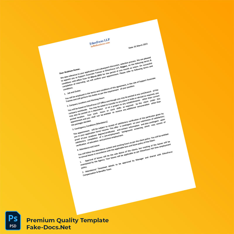 India EthosFocus LLP Salary Certificate Template (Word & PDF) 4 page India EthosFocus LLP Salary Certificate Template (Word & PDF) 4 page