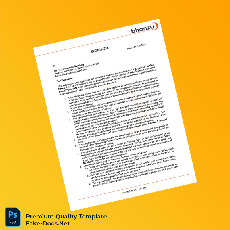 India Exploring Infinities Edtech Pvt Ltd Employment Verification Letter Template (Word & PDF) 4 page India Exploring Infinities Edtech Pvt Ltd Employment Verification Letter Template (Word & PDF) 4 page