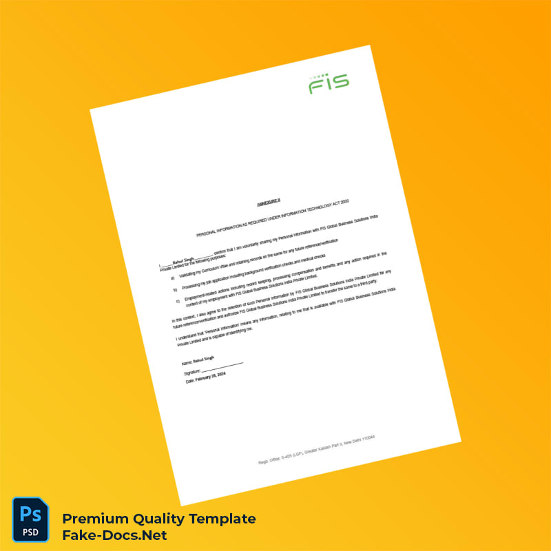 India FIS Global Business Solutions Employment Verification Letter Template (Word & PDF) 3 page India FIS Global Business Solutions Employment Verification Letter Template (Word & PDF) 3 page