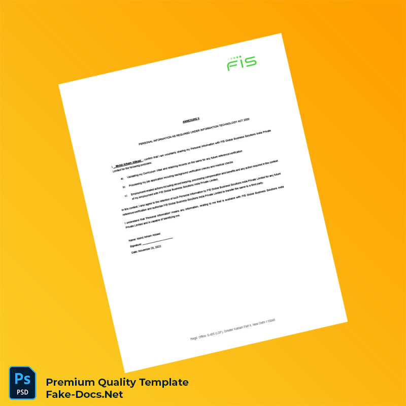 India FIS Global Business Solutions India Private Limited Employment Verification Letter Template (Word & PDF) 3 page India FIS Global Business Solutions India Private Limited Employment Verification Letter Template (Word & PDF) 3 page