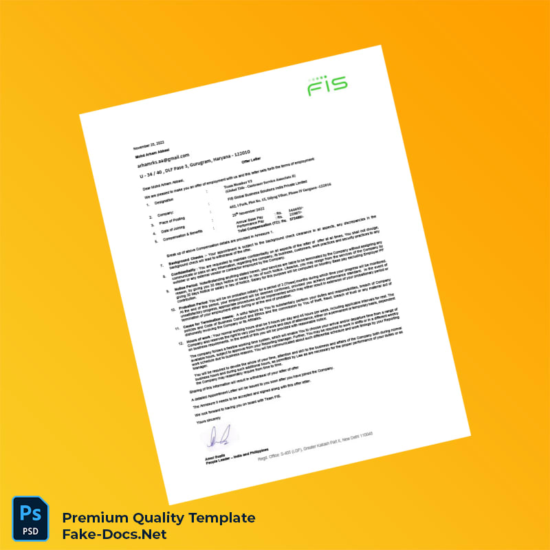 India FIS Global Business Solutions India Private Limited Employment Verification Letter Template (Word & PDF) 3 page India FIS Global Business Solutions India Private Limited Employment Verification Letter Template (Word & PDF) 3 page