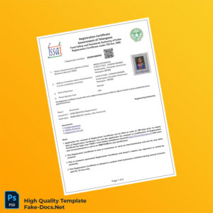 India FSSAI Food Safety and Standards Authority Business Registration Certificate Template in Word and PDF formats 4 page India FSSAI Food Safety and Standards Authority Business Registration Certificate Template in Word and PDF formats 4 page