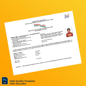 India FSSAI Registration Certificate Template in Word and PDF formats India FSSAI Registration Certificate Template in Word and PDF formats