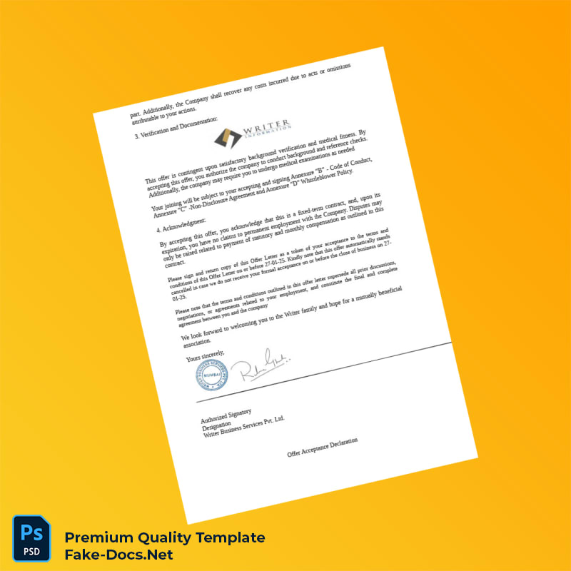 India FTC Employment Verification Letter Template (Word & PDF) 5 page India FTC Employment Verification Letter Template (Word & PDF) 5 page