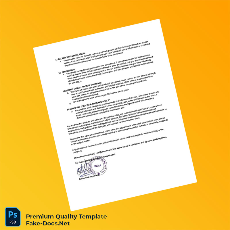 India Futurz Staffing Solutions Pvt Ltd Employment Verification Letter Template (Word & PDF) 5 page India Futurz Staffing Solutions Pvt Ltd Employment Verification Letter Template (Word & PDF) 5 page