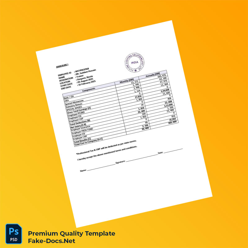 India Futurz Staffing Solutions Pvt Ltd Employment Verification Letter Template (Word & PDF) 5 page India Futurz Staffing Solutions Pvt Ltd Employment Verification Letter Template (Word & PDF) 5 page