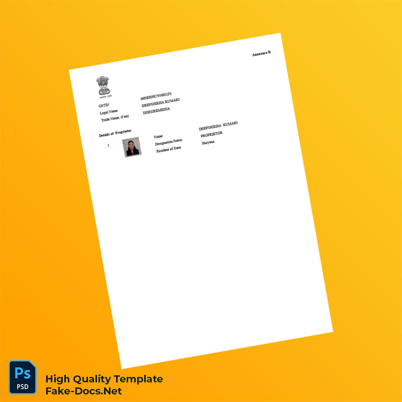 India GST Authority Editable GST Registration Certificate Template in Word and PDF formats 3 page India GST Authority Editable GST Registration Certificate Template in Word and PDF formats 3 page