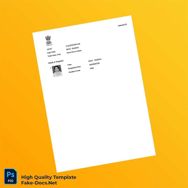 India GST Authority Registration Certificate Template in Word and PDF formats 3 page India GST Authority Registration Certificate Template in Word and PDF formats 3 page