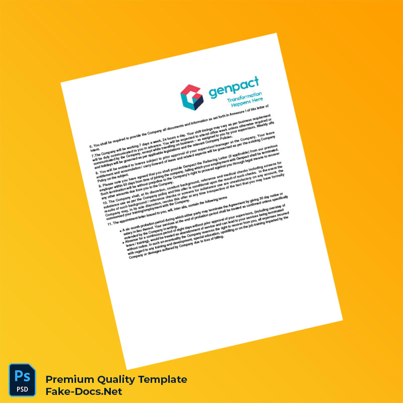 India Genpact Employment Verification Letter Template (Word & PDF) 7 page India Genpact Employment Verification Letter Template (Word & PDF) 7 page