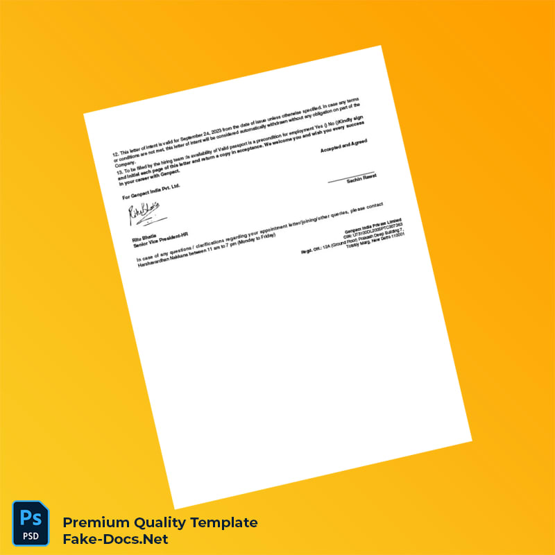 India Genpact Employment Verification Letter Template (Word & PDF) 7 page India Genpact Employment Verification Letter Template (Word & PDF) 7 page