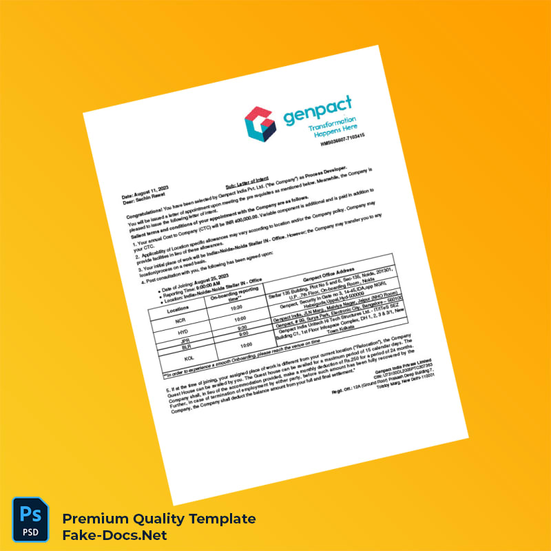 India Genpact Employment Verification Letter Template (Word & PDF) 7 page India Genpact Employment Verification Letter Template (Word & PDF) 7 page