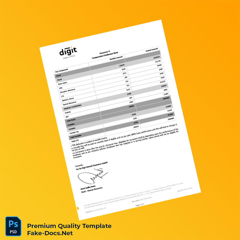 India Go Digit General Insurance Limited Employment Verification Letter Template (Word & PDF) 3 page India Go Digit General Insurance Limited Employment Verification Letter Template (Word & PDF) 3 page