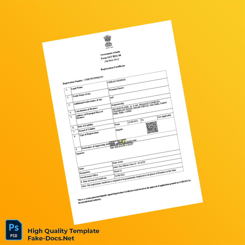 India Government Registration Certificate Template in Word and PDF formats 3 page India Government Registration Certificate Template in Word and PDF formats 3 page
