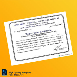 India Government of NCT of Delhi Registration Certificate Template in Word and PDF formats