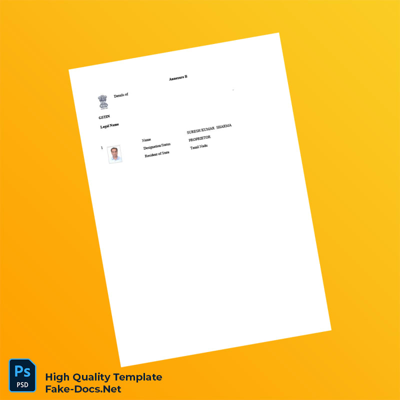 India Government of Tamil Nadu GST Registration Certificate Template in Word and PDF formats 4 page India Government of Tamil Nadu GST Registration Certificate Template in Word and PDF formats 4 page