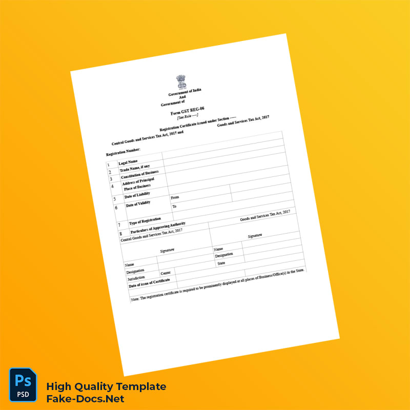 India Government of Tamil Nadu GST Registration Certificate Template in Word and PDF formats 4 page India Government of Tamil Nadu GST Registration Certificate Template in Word and PDF formats 4 page