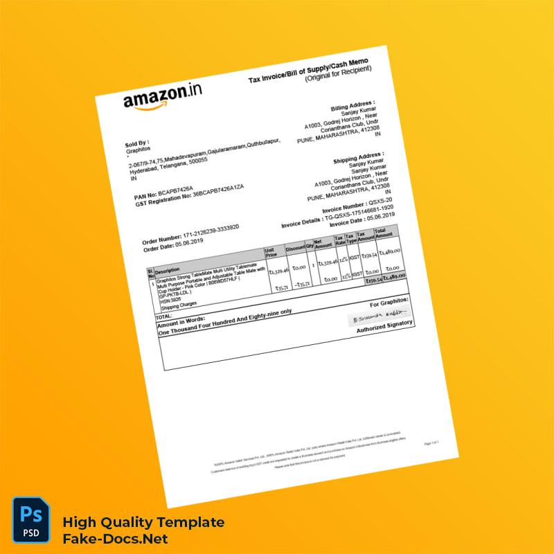India Graphitos Tax Invoice Template in Word and PDF formats India Graphitos Tax Invoice Template in Word and PDF formats