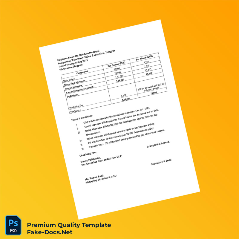 India Greenbiz Agro Industries LLP Offer Letter Template (Word & PDF) 4 page India Greenbiz Agro Industries LLP Offer Letter Template (Word & PDF) 4 page