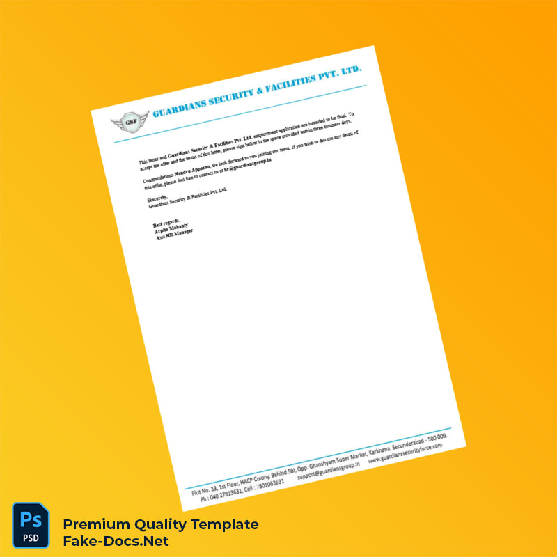 India Guardians Security Facilities Pvt Ltd Employment Verification Letter Template (Word & PDF) 7 page India Guardians Security Facilities Pvt Ltd Employment Verification Letter Template (Word & PDF) 7 page