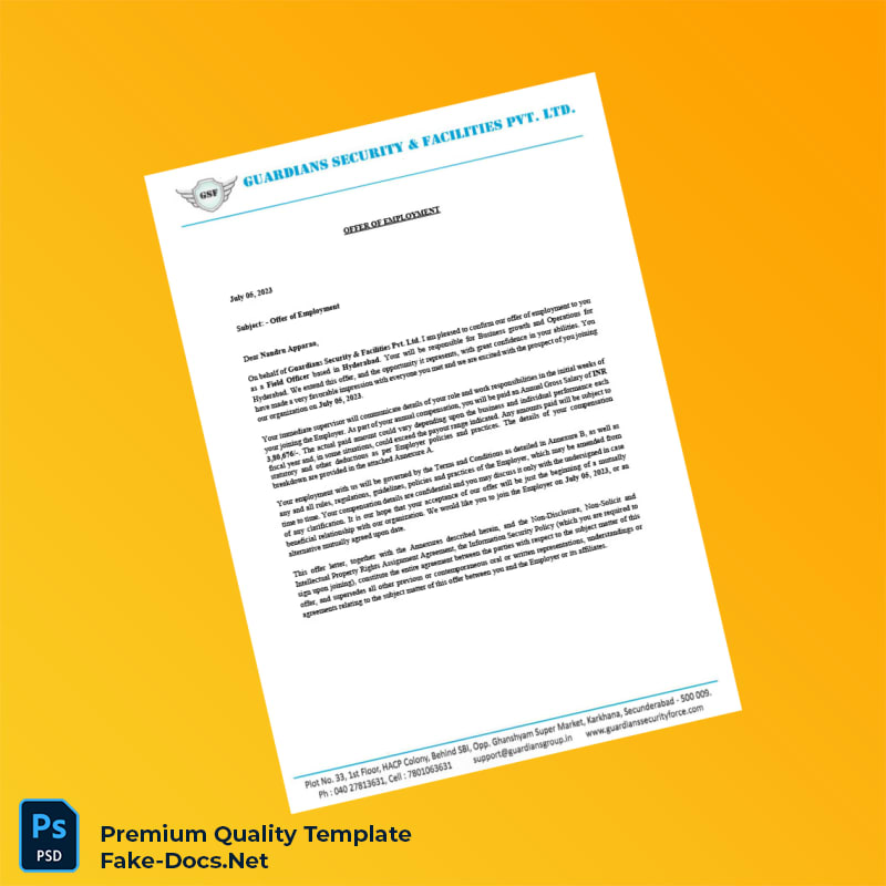 India Guardians Security Facilities Pvt Ltd Employment Verification Letter Template (Word & PDF) 7 page India Guardians Security Facilities Pvt Ltd Employment Verification Letter Template (Word & PDF) 7 page