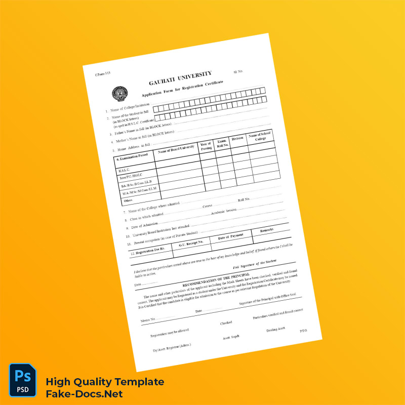 India Guwahati University Registration Certificate Template in Word and PDF formats 2 page India Guwahati University Registration Certificate Template in Word and PDF formats 2 page