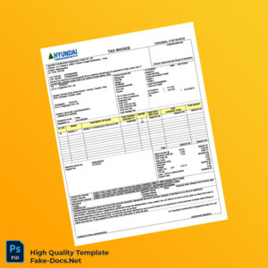 India Hyundai Construction Equipment Tax Invoice Template in Word and PDF formats