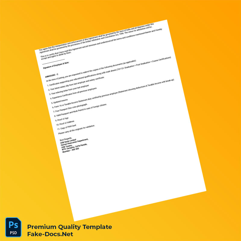 India IDBI Bank Employment Verification Letter Template (Word & PDF) 4 page India IDBI Bank Employment Verification Letter Template (Word & PDF) 4 page