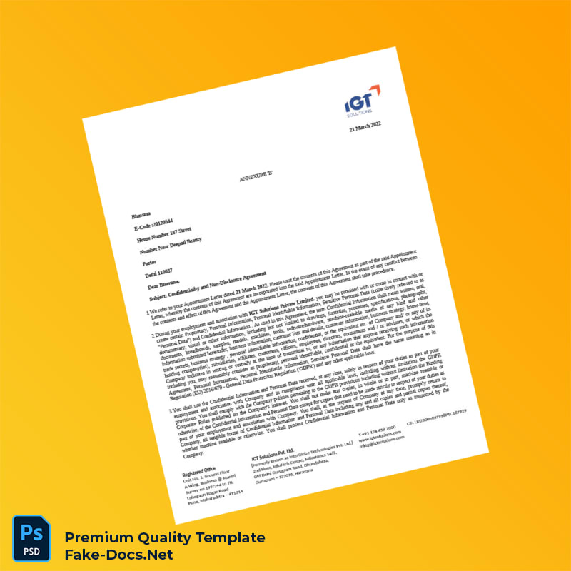 India IGT Solutions Private Limited Employment Verification Letter Template (Word & PDF) 5 page India IGT Solutions Private Limited Employment Verification Letter Template (Word & PDF) 5 page