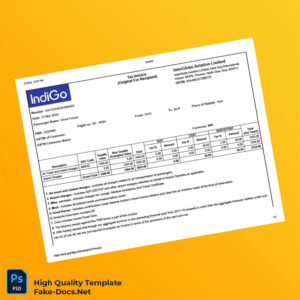 India InterGlobe Aviation Limited Invoice Template in Word and PDF formats 2 page