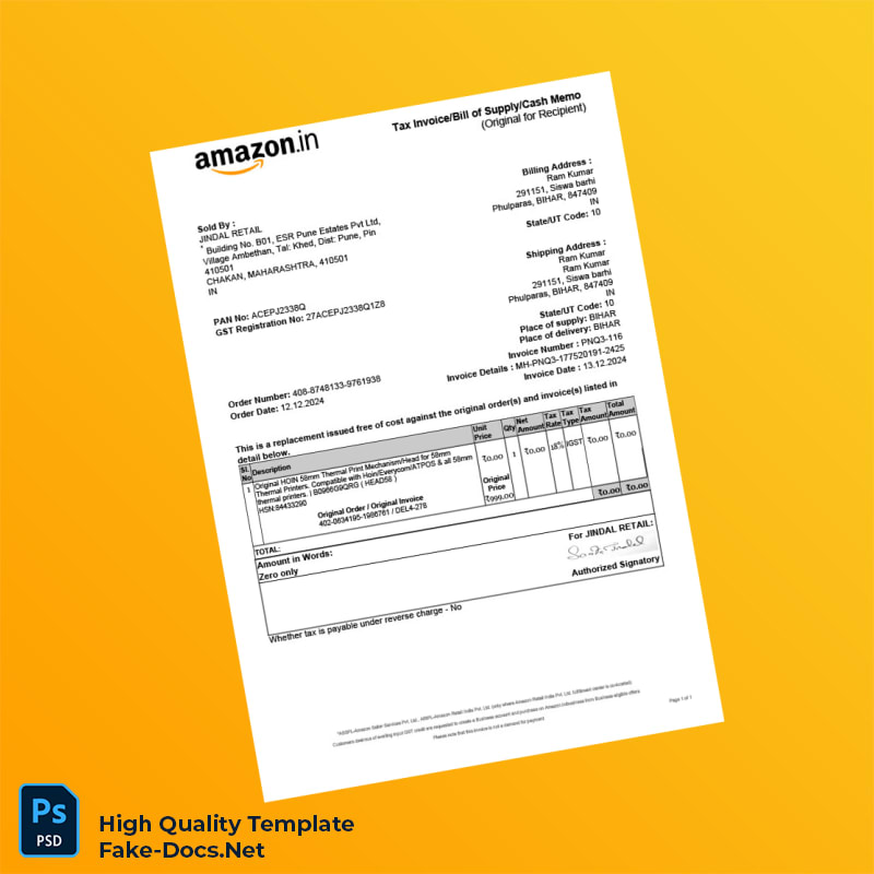 India Jindal Retail Invoice Template in Word and PDF formats India Jindal Retail Invoice Template in Word and PDF formats