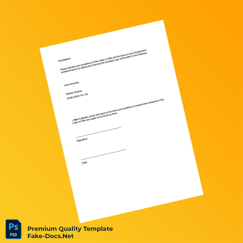 India KPMG INDIA Pvt Ltd Employment Verification Letter Template (Word & PDF) 4 page India KPMG INDIA Pvt Ltd Employment Verification Letter Template (Word & PDF) 4 page