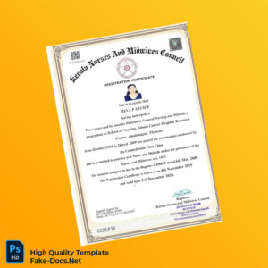 India Kerala Nurses and Midwives Council Registration Certificate Template in Word and PDF formats India Kerala Nurses and Midwives Council Registration Certificate Template in Word and PDF formats
