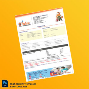 India Kundam Indane Tax Invoice Template in Word and PDF formats 2 page