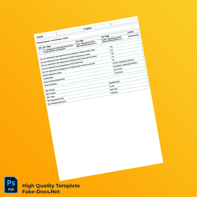 India MSME Department Udyam Registration Certificate Template in Word and PDF formats 3 page India MSME Department Udyam Registration Certificate Template in Word and PDF formats 3 page