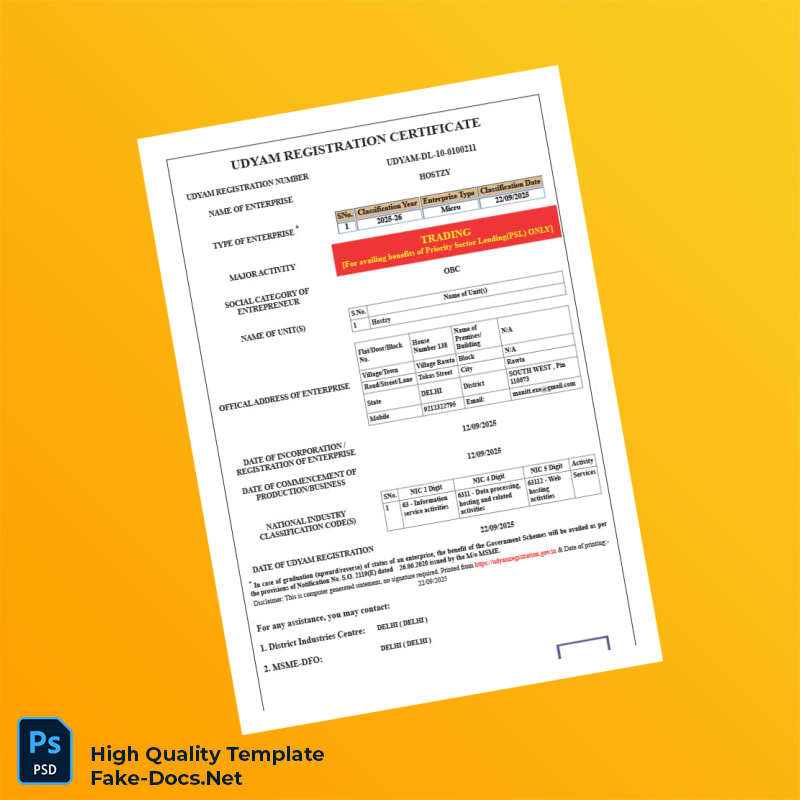 India MSME Editable Business Registration Certificate Template in Word and PDF formats 2 page India MSME Editable Business Registration Certificate Template in Word and PDF formats 2 page