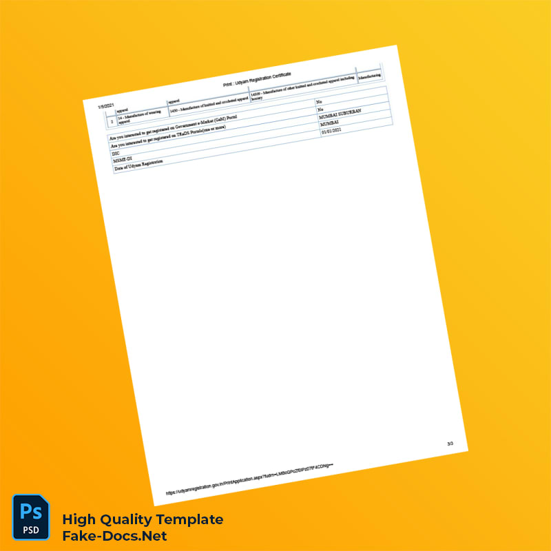 India MSME Registration Certificate Template in Word and PDF formats 3 page India MSME Registration Certificate Template in Word and PDF formats 3 page