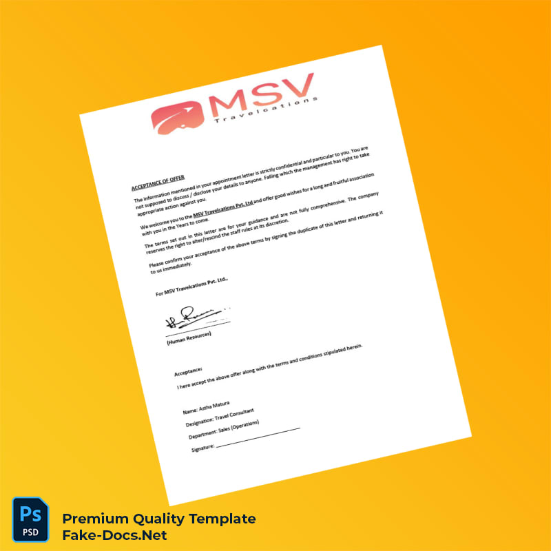 India MSV Travelcations Pvt Ltd Employment Verification Letter Template (Word & PDF) 6 page India MSV Travelcations Pvt Ltd Employment Verification Letter Template (Word & PDF) 6 page