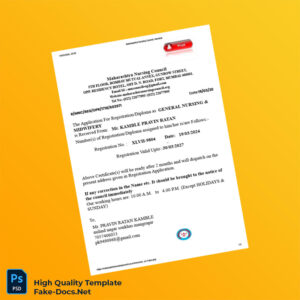 India Maharashtra Nursing Council Registration Certificate Template in Word and PDF formats 2 page