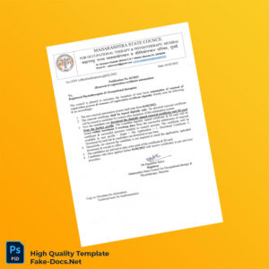 India Maharashtra State Council for Occupational Therapy and Physiotherapy Registration Certificate Template in Word and PDF for