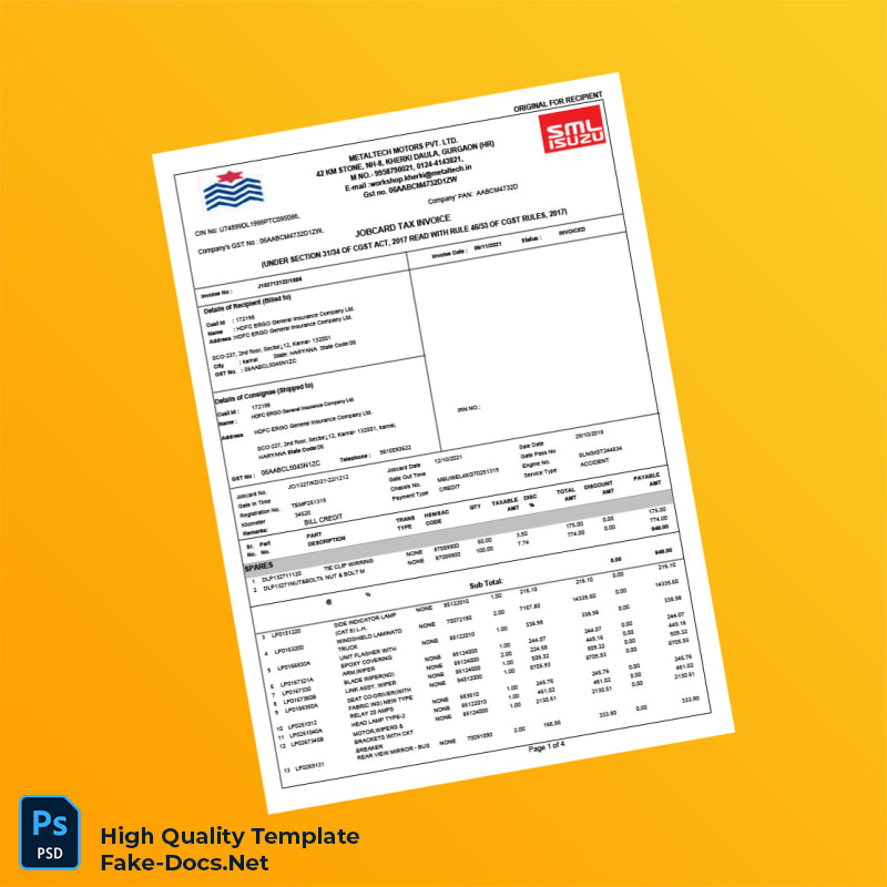 India Metaltech Motors Pvt Ltd Invoice Template in Word and PDF formats 4 page India Metaltech Motors Pvt Ltd Invoice Template in Word and PDF formats 4 page