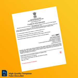 India Ministry of Corporate Affairs Certificate of Incorporation Template in Word and PDF formats India Ministry of Corporate Affairs Certificate of Incorporation Template in Word and PDF formats