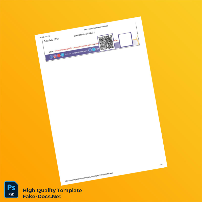 India Ministry of Micro Small and Medium Enterprises Editable Udyam Registration Certificate Template in Word and PDF formats 4 page India Ministry of Micro Small and Medium Enterprises Editable Udyam Registration Certificate Template in Word and PDF formats 4 page