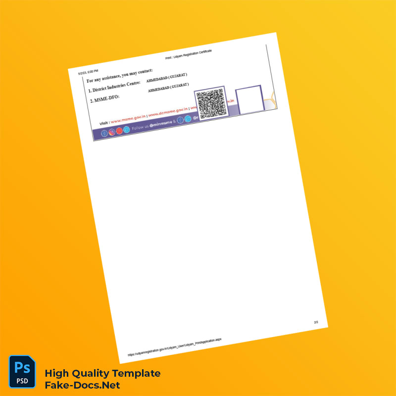 India Ministry of Micro Small and Medium Enterprises Editable Udyam Registration Certificate Template in Word and PDF formats 2 page India Ministry of Micro Small and Medium Enterprises Editable Udyam Registration Certificate Template in Word and PDF formats 2 page