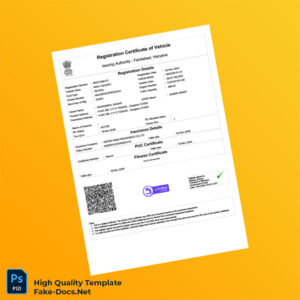 India Ministry of Road Transport and Highways Registration Certificate Template in Word and PDF formats India Ministry of Road Transport and Highways Registration Certificate Template in Word and PDF formats