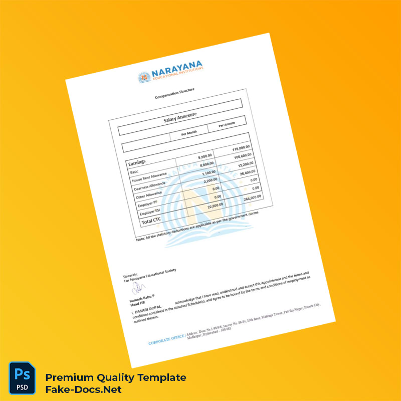 India Narayana Educational Society Employment Verification Letter Template (Word & PDF) 7 page India Narayana Educational Society Employment Verification Letter Template (Word & PDF) 7 page