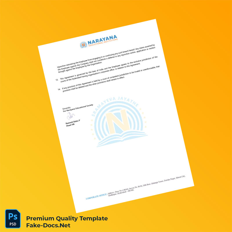 India Narayana Educational Society Employment Verification Letter Template (Word & PDF) 7 page India Narayana Educational Society Employment Verification Letter Template (Word & PDF) 7 page