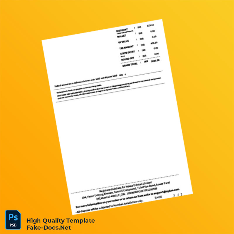 India Nykaa E-Retail Invoice Template in Word and PDF formats 2 page India Nykaa E-Retail Invoice Template in Word and PDF formats 2 page