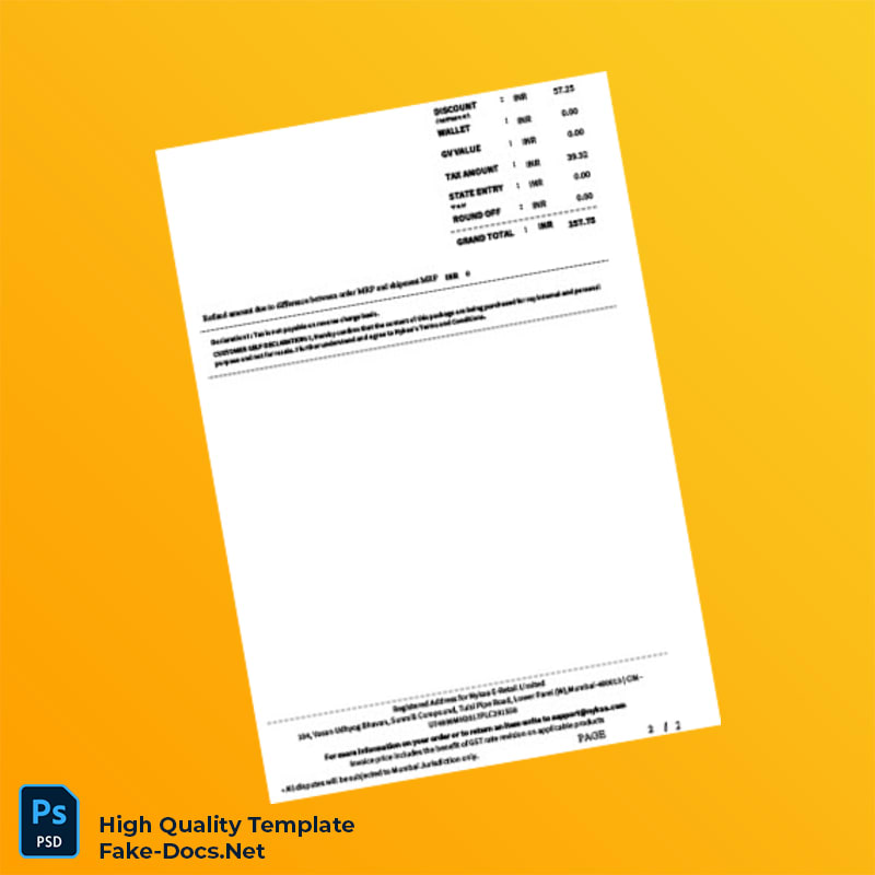 India Nykaa E-Retail Limited Invoice Template in Word and PDF formats 2 page India Nykaa E-Retail Limited Invoice Template in Word and PDF formats 2 page